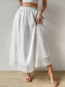 SHEIN Privé Váy lưới lưng thun nữ - trắng - Xem 1