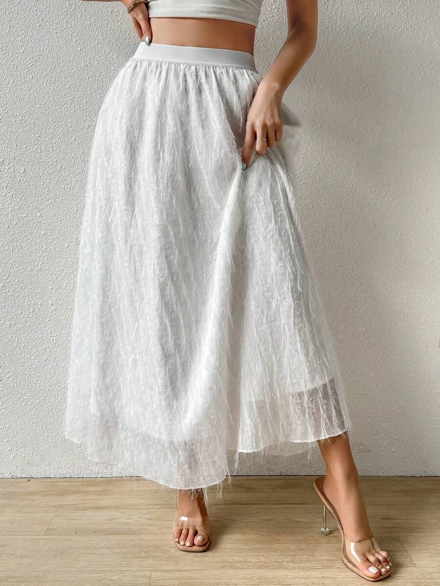 SHEIN Privé Váy lưới lưng thun nữ - trắng - Xem 1