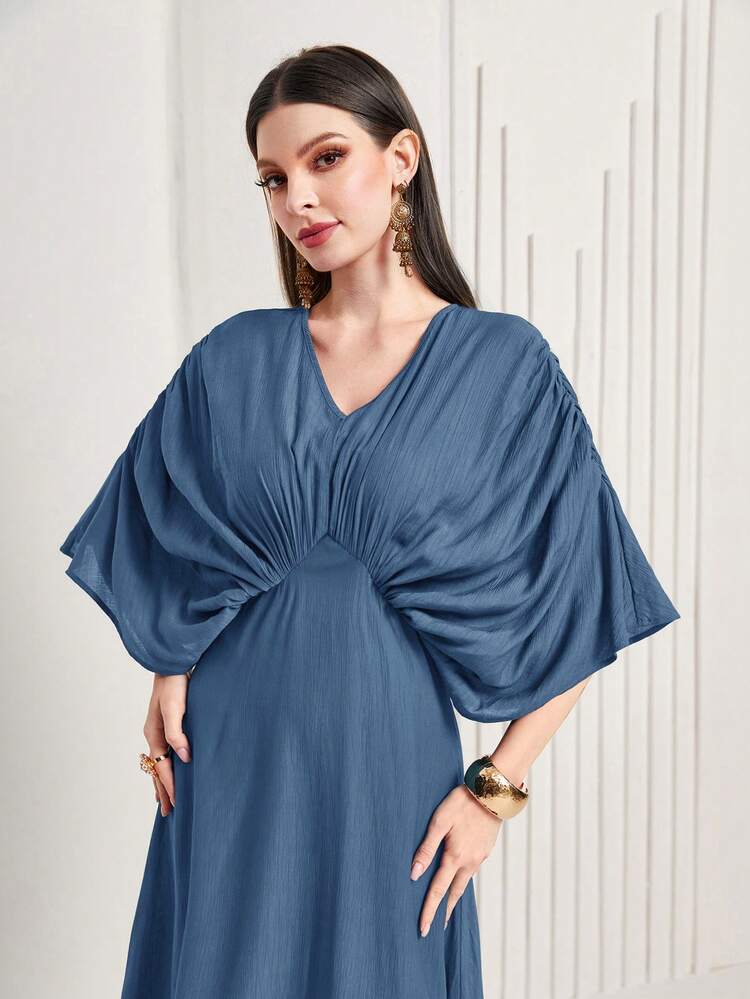 Women's V-Neck Batwing Sleeve Embroidery Detail Kaftan