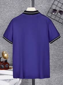 SHEIN Tween Boys' Tropical Print Short Sleeve Polo Shirt For Vacation Style - Black - View 2