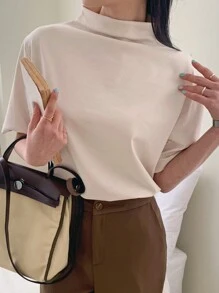 DAZY 女士褶皺短袖t卹 - 杏色 - 查看 6