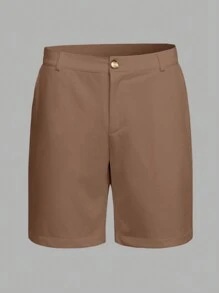 Manfinity Homme Nam Màu thuần Quần short Với Túi xéo - Màu Khaki - Xem 3