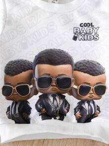 SHEIN 男嬰字母人物圖案衛衣和衛褲 - 黑與白 - 查看 6