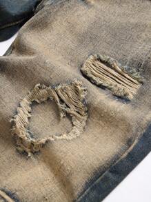 男式休闲洗水做旧牛仔短裤 - 銅色 - 查看 3