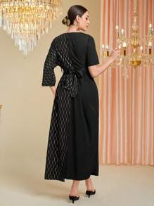 Divindia Women's Style Golden Printed Dress - Black - View 2