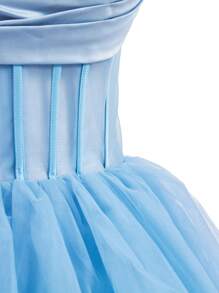 SHEIN Belle 露肩连衣裙，采用网眼拼接缎面和多层不对称网眼蓬松下摆，上衣为透明，适合晚会（重磅款） - 藍色 - 查看 9