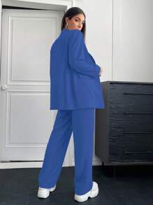 EURMUSE 2 Piezas Conjunto De Traje De Un Solo Pecho De Color Liso - azul real - Ver 2