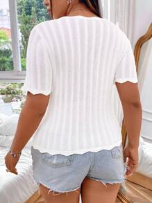 Flirla Áo len dệt kim khoét lỗ màu trơn cỡ lớn dành cho mùa thu đông. - trắng - Xem 2