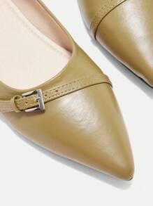 SheIn BIZ 女士舒適尖頭平底鞋 - 卡其色 - 查看 3