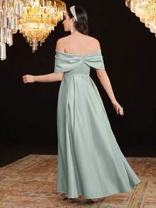 Modelyn 女士露肩水钻装饰连衣裙，优雅晚会礼服长款晚礼服 - 薄荷綠 - 查看 2