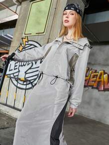 Streetz SHEIN Sport Survêtement Pour Femme Composé D'un Top À Capuche Et D'une Jupe Avec Cordon De Serrage Et Blocs De Couleurs
