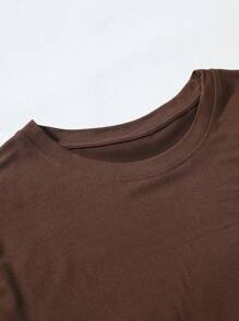Manfinity Homme Men's Solid Color Round Neck Short Sleeve T-Shirt - Coffee Brown - View 7
