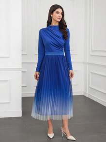 Modelyn Women Two-piece Outfits Asimetris Ruched Plain Casual Anggun - Biru - View 4