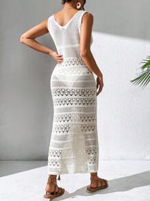 Breezaya 1件無袖鉤花針織毛衣連衣裙