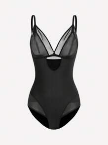 Body de mujer con tirantes finos de contraste de malla y efecto estilizante - Negro - Ver 7