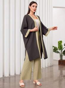 Seusyu Women's Color-Contrast Edging Batwing-Sleeved Jacket And Solid Wide-Leg Pants Two-Piece Set 2 Piece Set - Multicolor - View 4