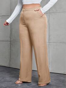 SHEIN Cottnline Kích thước lớn Của phụ nữ Màu thuần Đã bỏ túi Quần tây - màu nâu - Xem 5