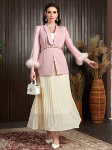 Modelyn Chaqueta De Blazer Con Capa De Cuello Y Puños Peludos