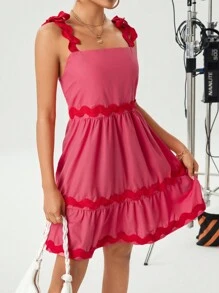 Chiquease Vestido de mujer con nudo en el hombro y bloque de color - Rosa Fucsia - Ver 1