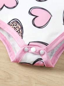 SHEIN 3pcs Baby Girl Heart Pattern Sleeveless Bodysuit