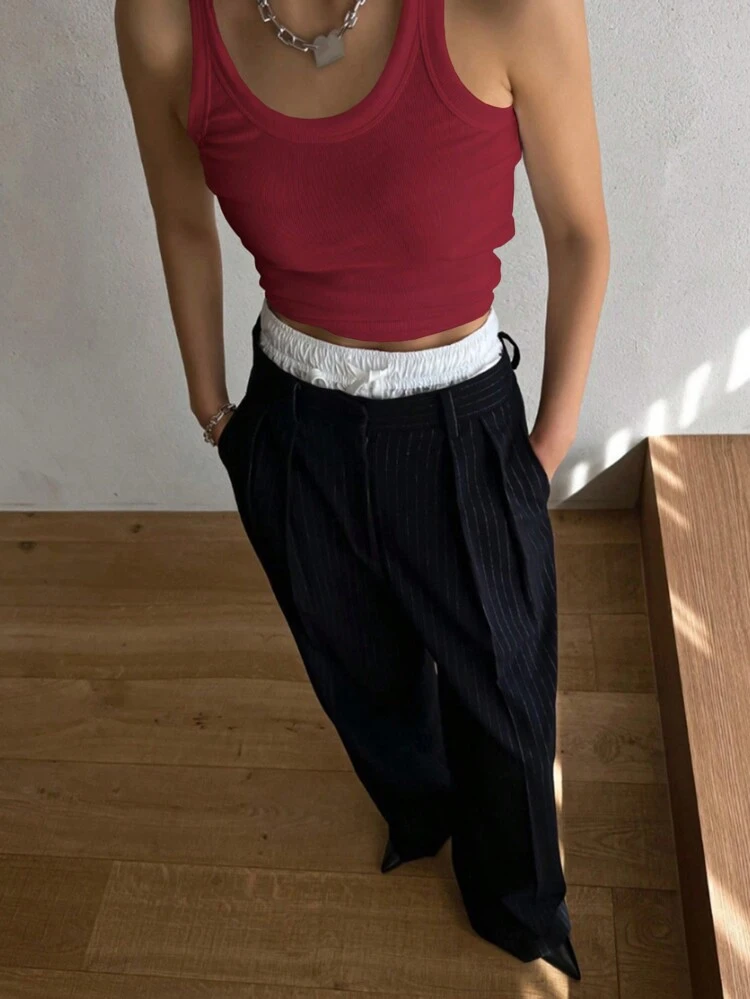 Women's Solid Color Round Neck Tank Top For Summer