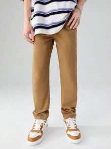 Blugi conici simpli de culoare kaki pentru adolescenți