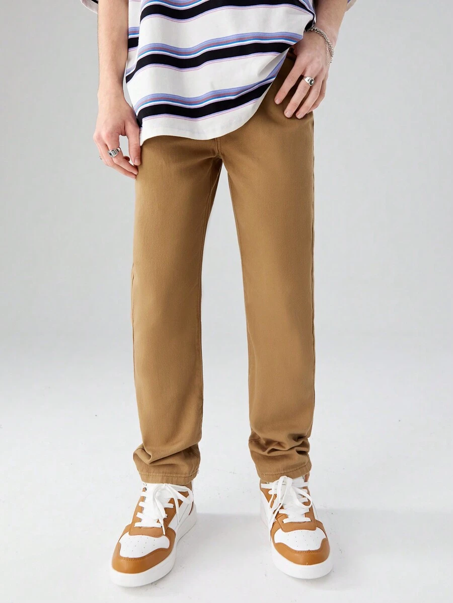 Blugi conici simpli de culoare kaki pentru adolescenți