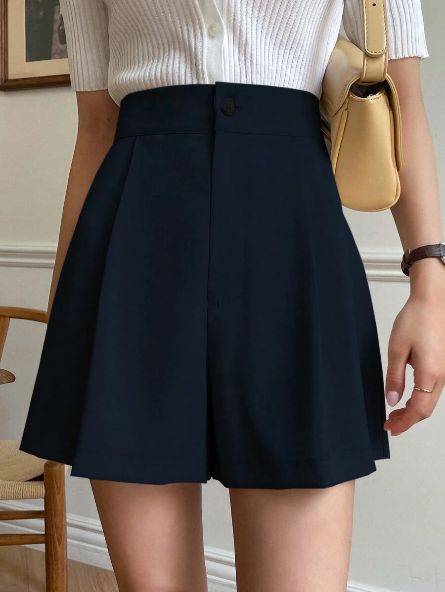 DAZY Women Shorts Tombol Zip Plain Casual - Biru - View 1