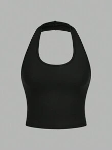 SHEIN EZwear 4件裝休閒簡約短版掛脖上衣，修身女款背心，適合夏季 - 彩色 - 查看 3