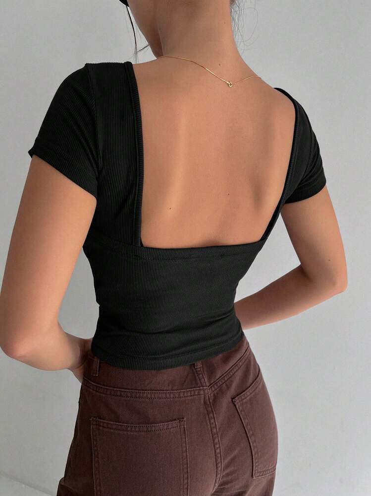 Crop Top Donna Maniche Lunghe Basic Y2K | Slim Fit Girocollo In Nero, Bianco, Blu, Grigio | Taglie S-XL - 2