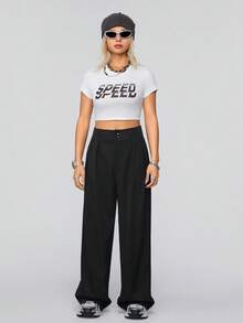 SHEIN Coolane Straight Leg Pants With Slant Pockets - Black - View 4