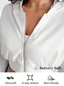 SHEIN Sports Women's Zip Front Hooded Sports Jacket - White - View 3