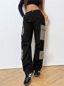 SHEIN Unity Women's Color Block Cargo Pants - Black - View 4
