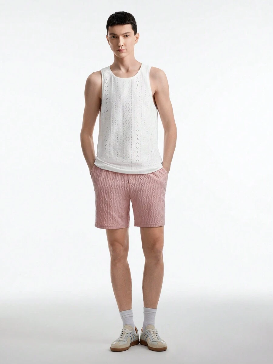 GENTILAND Men's Knitted Round Neck Sleeveless Sweater Tank Top - White - View 1