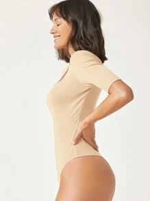SHEIN BASICS Solid Scoop Neck Bodysuit - Apricot - View 3