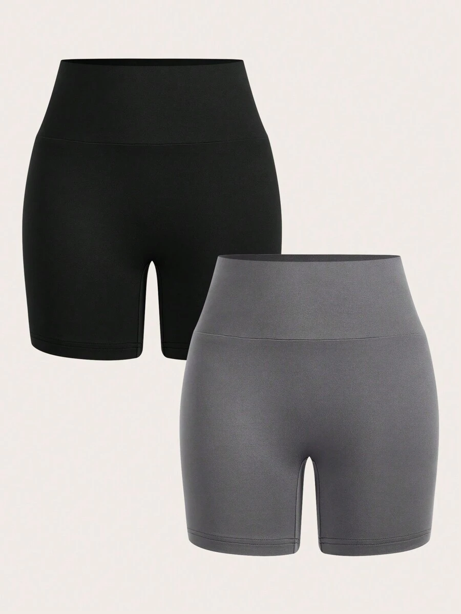 SHEIN EZwear 2 chiếc quần legging bó sát thường ngày màu đen/xám cho nữ, thích hợp cho mùa hè - Nhiều màu - Xem 1