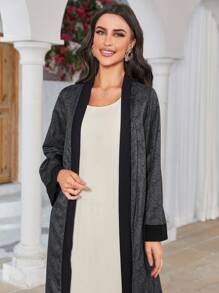 Al Najma Women's Floral Print Long Sleeve Abaya (Arabic Style Robe), Muslim Fashion Abaya For Casual/Festival/Gathering/Travel - Dark Grey - View 3