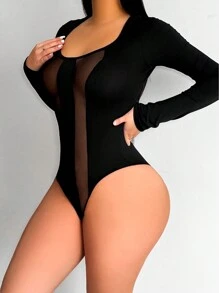 SHEIN SXY Body Sexy De Malla Negra Con Perspectiva - Negro - Ver 3