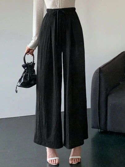 DAZY 女士纯色系腰阔腿休闲商务裤、教师裤