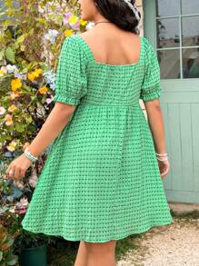 Dreamara Plus Size Square Neck Bell Sleeve Dress