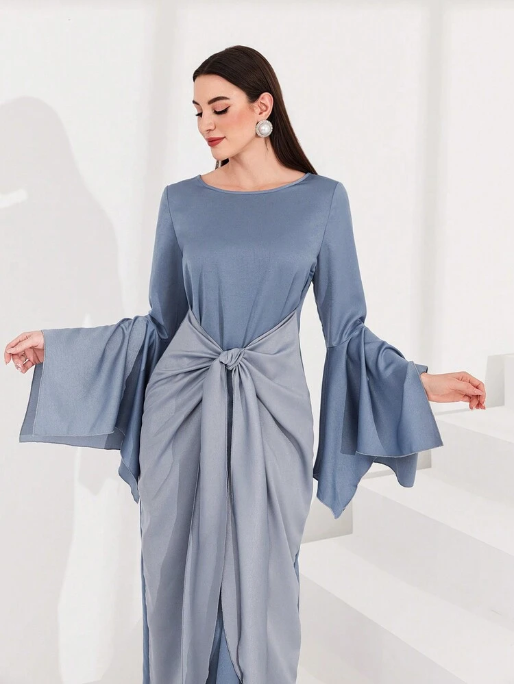 Women's Asymmetrical Bell Sleeve Tied Front Dress