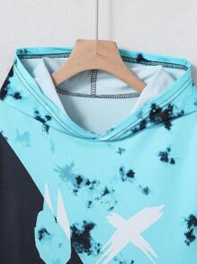 SHEIN Fantacosmos Tween Boy's Tie-Dye & Patchwork Emoticon Printed Hoodie And Shorts Set, School, Campus, College