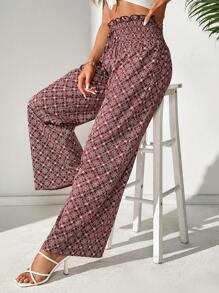 SHEIN Tall 印花直筒褲,適用於休閒及度假 - 彩色 - 查看 3