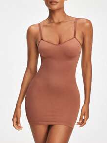SHAPORA Quý cô Màu thuần Không tay Váy bodycon - Rỉ Nâu - Xem 6