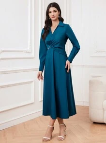 Modelyn Women's Long Sleeve V-Neck Dress Long Evening Dresses - Teal Blue - View 4
