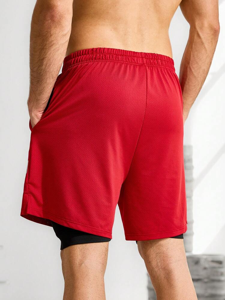 Men's Digital Pattern Side Stripe Double Layer Sports Shorts With Pocket Jogger Shorts Sweat Pants