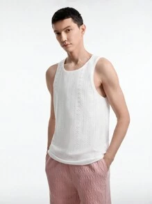 GENTILAND Men's Knitted Round Neck Sleeveless Sweater Tank Top - White - View 6