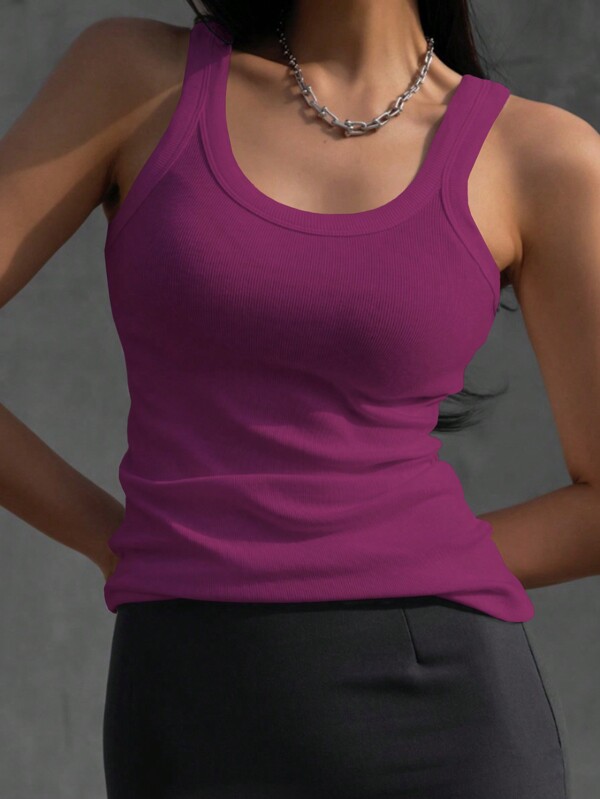 DAZY Camiseta Sin Mangas De Cuello Redondo De Colores Sólidos Para Mujeres