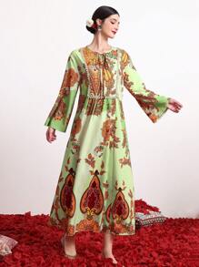 Vestido para mujer con estampado floral y estilo de corbata frontal