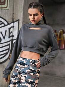 Streetz SHEIN Sport Women's Stand Collar Hollow Out Long Sleeve Sweatshirt - Grey - View 1